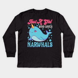 Cute Just A Girl Who Loves Narwhals Kids Long Sleeve T-Shirt